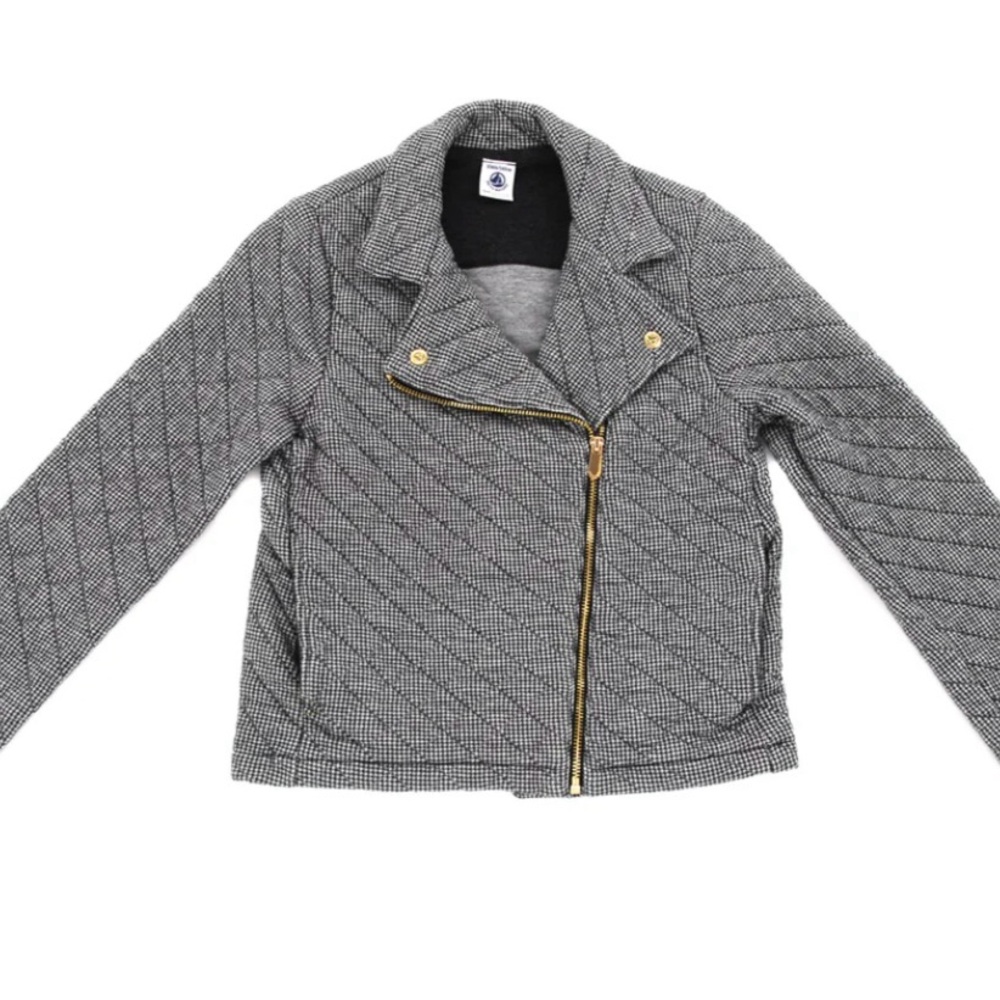 Petit Bateau Gray Puffer Jacket with Quilted Design and Asymmetrical Zipper